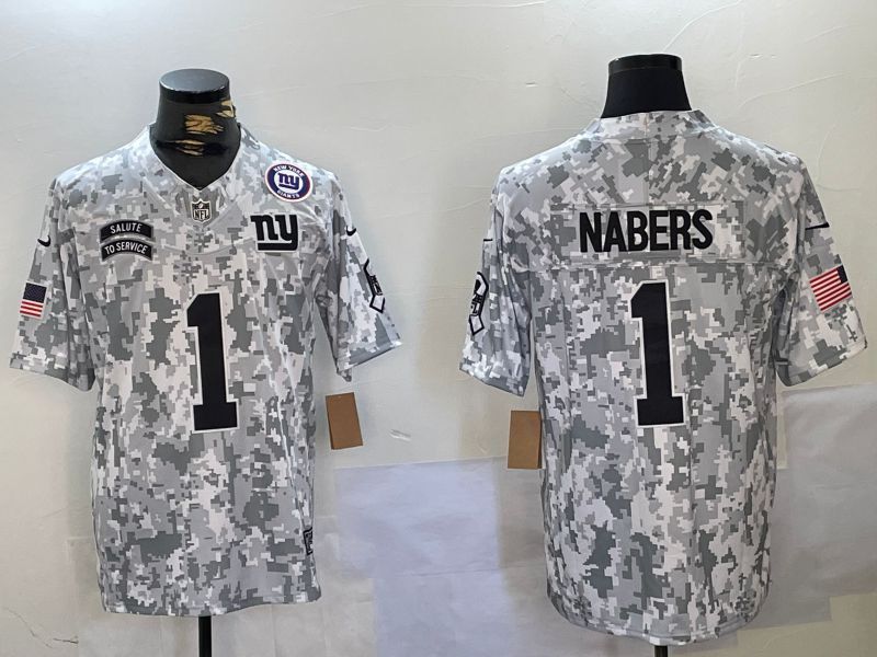 Men New York Giants #1 Nabers Nike Arctic Camo 2024 Salute to Service Limited NFL Jersey style 2